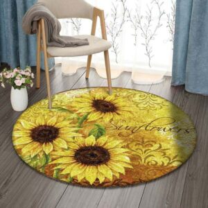 Sunflower Love Round Carpet Floor Rug Living Room Bedroom Decor Round Area Rug Carpet