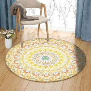 Sunflower Mandala Round Carpet Floor Rug Living Room Bedroom Decor Round Area Rug Carpet