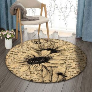 Sunflower Newspaper Round Carpet Floor Rug Living Room Bedroom Decor Round Area Rug Carpet