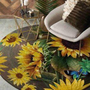 Sunflower Painting Round Carpet Floor Rug Living Room Bedroom Decor Round Area Rug Carpet