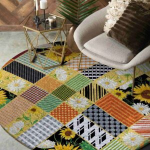 Sunflower Pattern 1 Round Carpet Floor Rug Living Room Bedroom Decor Round Area Rug Carpet