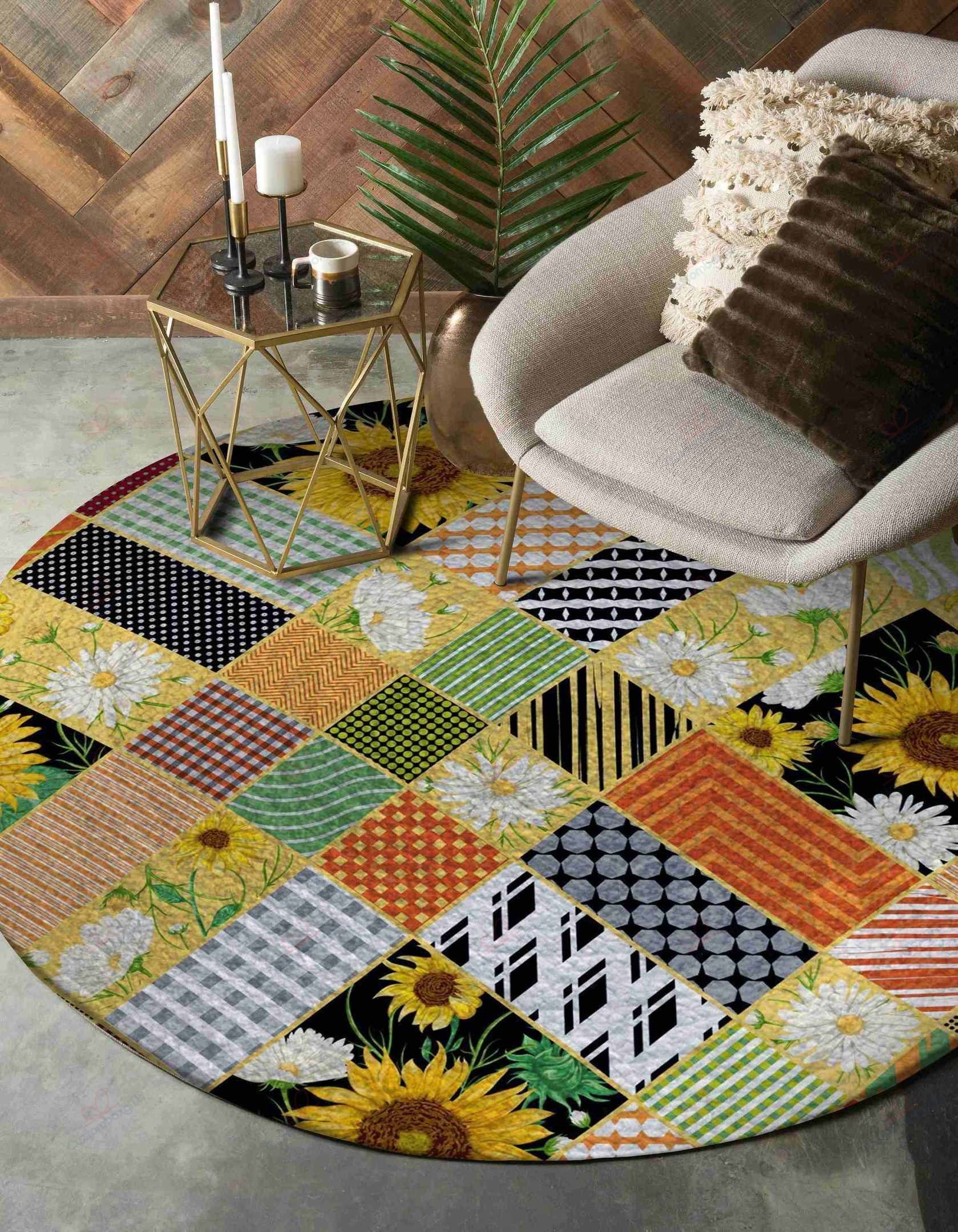 Sunflower Pattern 1 Round Carpet Floor Rug Living Room Bedroom Decor Round Area Rug Carpet Sunflower Pattern 1 Round Carpet Floor Rug Living Room Bedroom Decor Round Area Rug Carpet