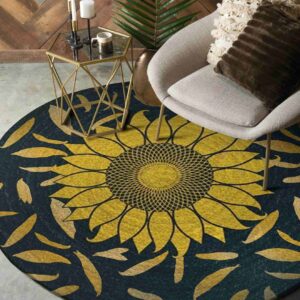 Sunflower Pattern Round Carpet Floor Rug Living Room Bedroom Decor Round Area Rug Carpet