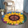 Sunflower Peace Round Carpet Floor Rug Living Room Bedroom Decor Round Area Rug Carpet