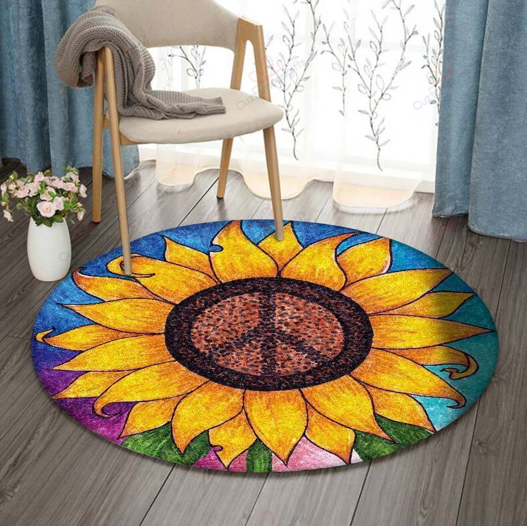 Sunflower Peace Round Carpet Floor Rug Living Room Bedroom Decor Round Area Rug Carpet Sunflower Peace Round Carpet Floor Rug Living Room Bedroom Decor Round Area Rug Carpet