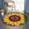 Sunflower Peace Round Carpet Floor Rug Living Room Bedroom Decor Round Area Rug Carpet