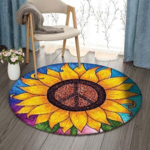 Sunflower Peace Round Carpet Floor Rug Living Room Bedroom Decor Round Area Rug Carpet