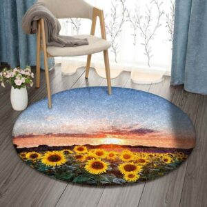 Sunflower Sunset Round Carpet Floor Rug Living Room Bedroom Decor Round Area Rug Carpet