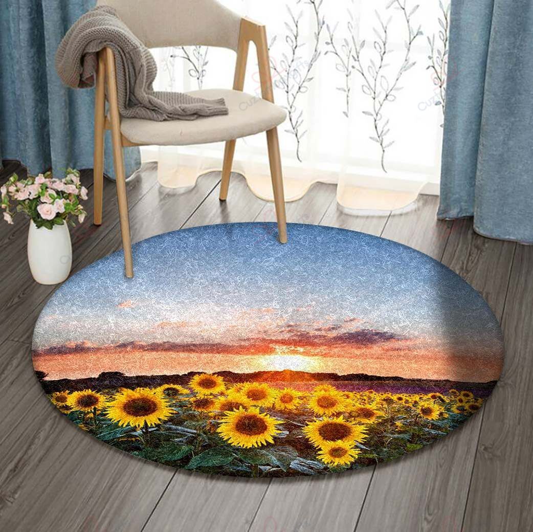 Sunflower Sunset Round Carpet Floor Rug Living Room Bedroom Decor Round Area Rug Carpet Sunflower Sunset Round Carpet Floor Rug Living Room Bedroom Decor Round Area Rug Carpet