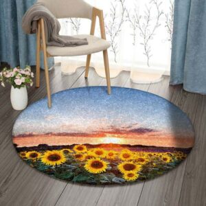 Sunflower Sunset Round Carpet Floor Rug Living Room Bedroom Decor Round Area Rug Carpet