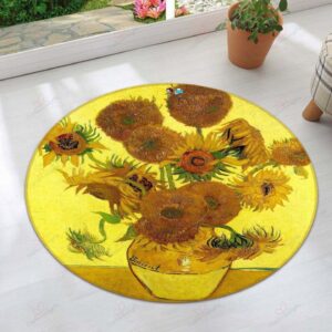 Sunflower Vase Round Carpet Floor Rug Living Room Bedroom Decor Round Area Rug Carpet