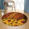 Sunflower Wood Round Carpet Floor Rug Living Room Bedroom Decor Round Area Rug Carpet