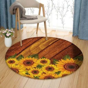 Sunflower Wood Round Carpet Floor Rug Living Room Bedroom Decor Round Area Rug Carpet