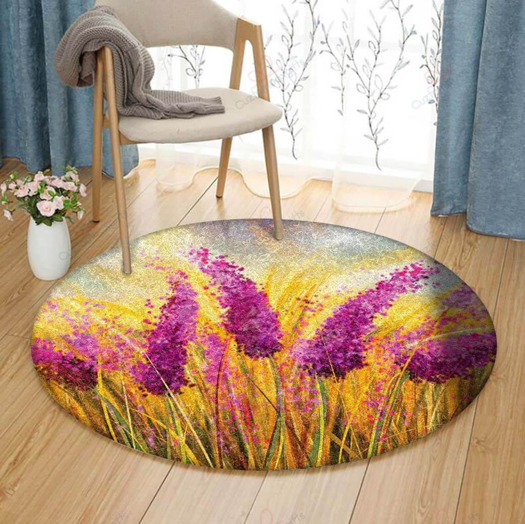Sunny Lavender Field Round Carpet Floor Rug Living Room Bedroom Decor Round Area Rug Carpet Sunny Lavender Field Round Carpet Floor Rug Living Room Bedroom Decor Round Area Rug Carpet