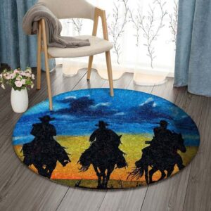 Sunset Cowboy Round Carpet Floor Rug Living Room Bedroom Decor Round Area Rug Carpet