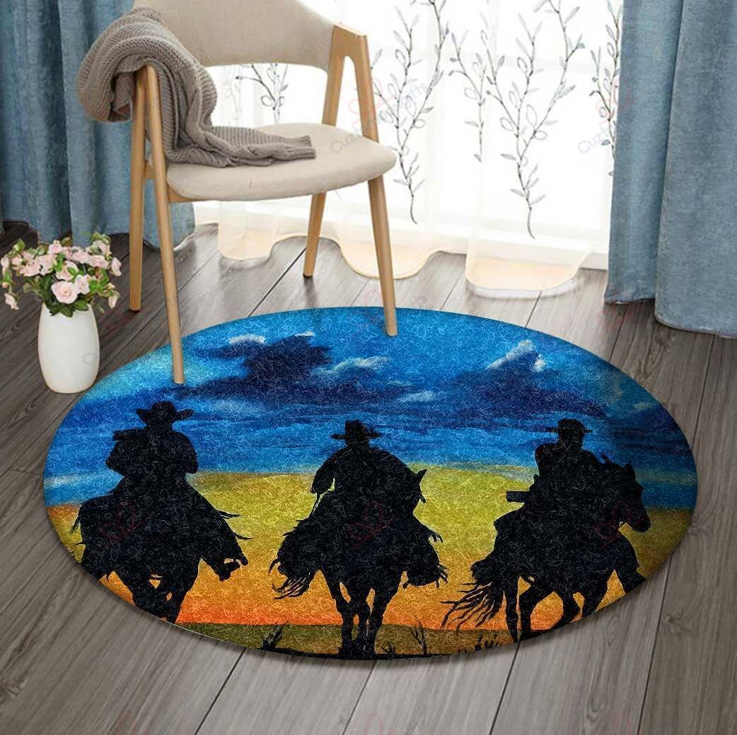 Sunset Cowboy Round Carpet Floor Rug Living Room Bedroom Decor Round Area Rug Carpet Sunset Cowboy Round Carpet Floor Rug Living Room Bedroom Decor Round Area Rug Carpet