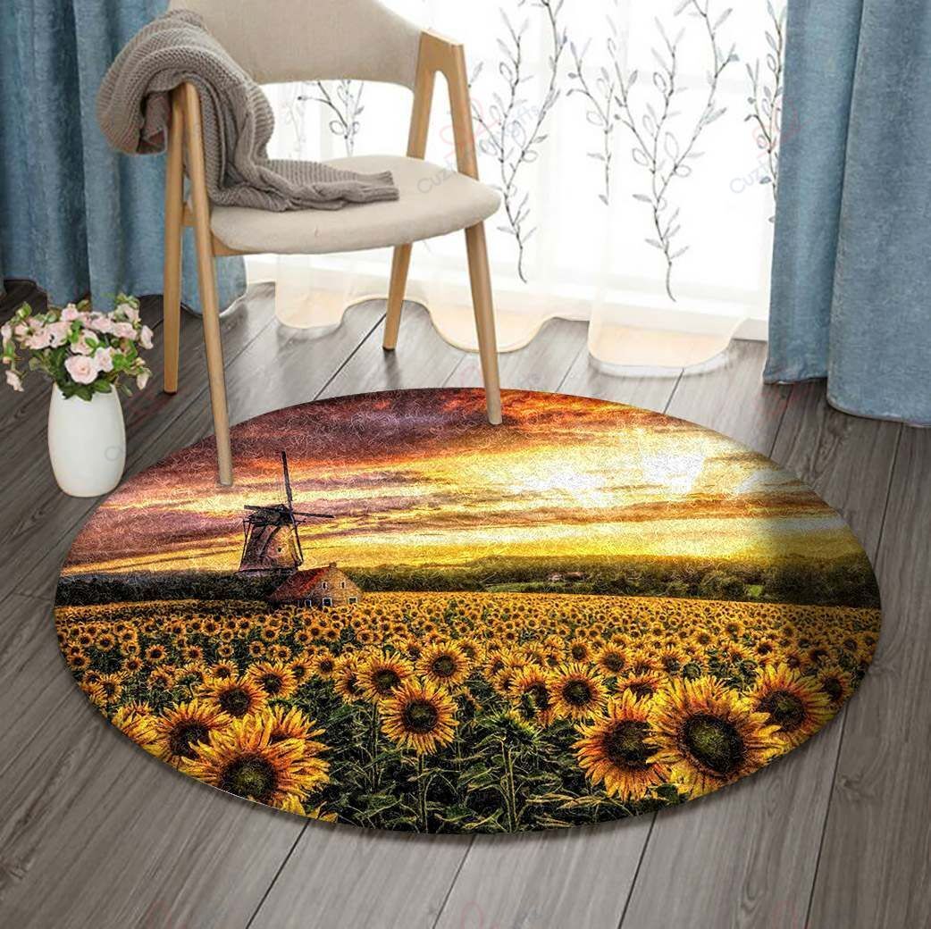 Sunshine Sunflower Farm Round Carpet Floor Rug Living Room Bedroom Decor Round Area Rug Carpet Sunshine Sunflower Farm Round Carpet Floor Rug Living Room Bedroom Decor Round Area Rug Carpet