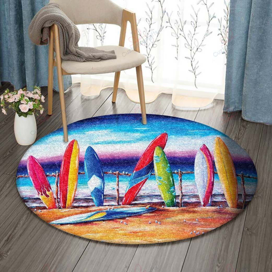 Surfboard Beach Round Carpet Floor Rug Living Room Bedroom Decor Round Area Rug Carpet Surfboard Beach Round Carpet Floor Rug Living Room Bedroom Decor Round Area Rug Carpet