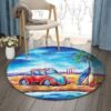Surfboard Car Round Carpet Floor Rug Living Room Bedroom Decor Round Area Rug Carpet