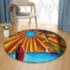 Surfing Beach Round Carpet Floor Rug Living Room Bedroom Decor Round Area Rug Carpet