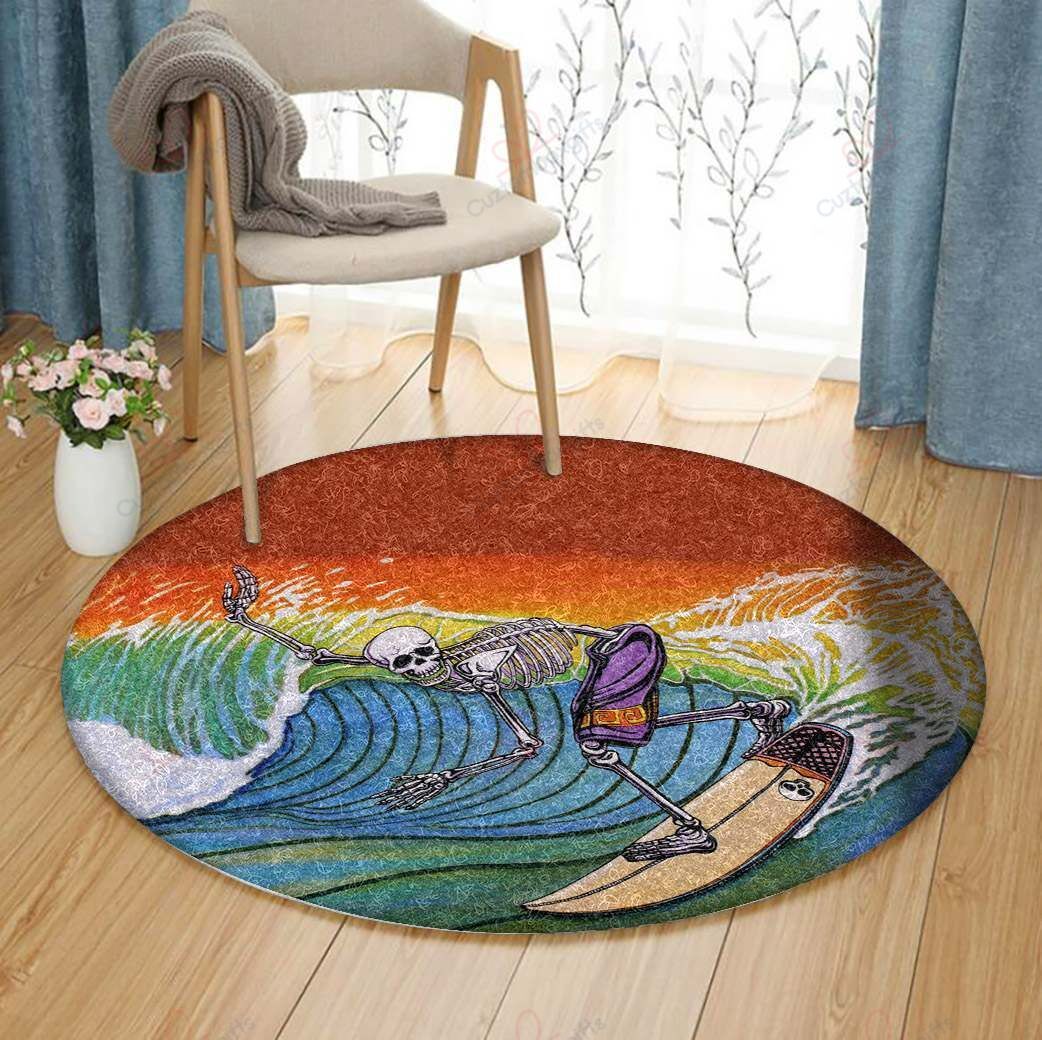 Surfing Skeleton Round Carpet Floor Rug Living Room Bedroom Decor Round Area Rug Carpet Surfing Skeleton Round Carpet Floor Rug Living Room Bedroom Decor Round Area Rug Carpet
