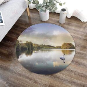 Swans And Lake Round Carpet Floor Rug Living Room Bedroom Decor Round Area Rug Carpet