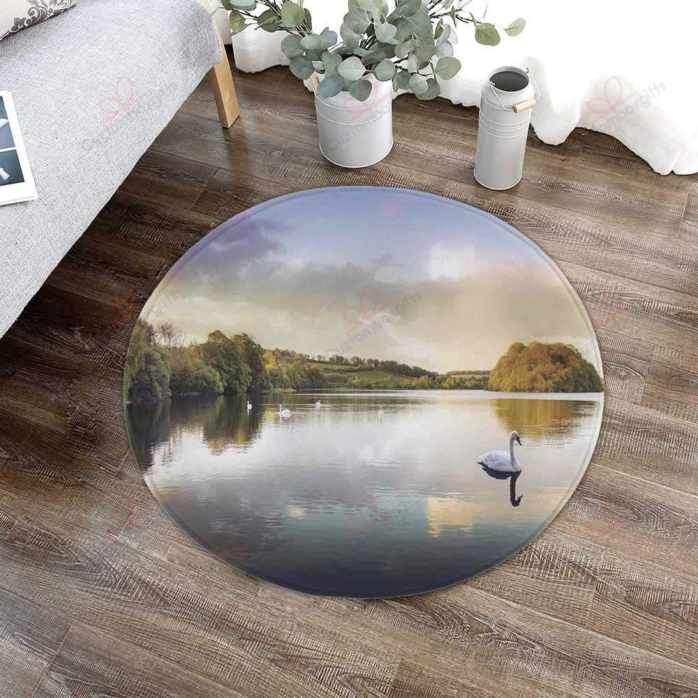 Swans And Lake Round Carpet Floor Rug Living Room Bedroom Decor Round Area Rug Carpet Swans And Lake Round Carpet Floor Rug Living Room Bedroom Decor Round Area Rug Carpet