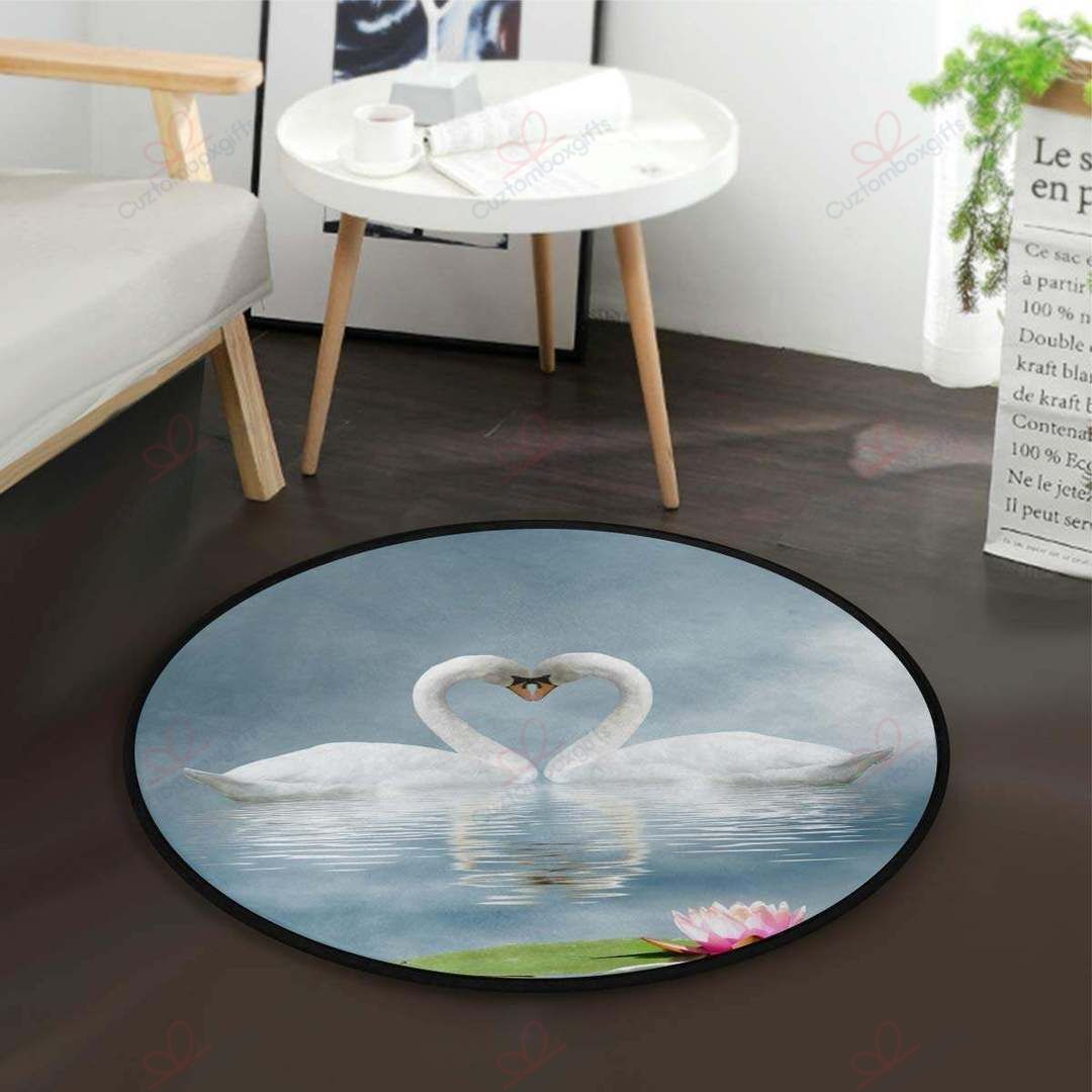 Swans And Lotus Round Carpet Floor Rug Living Room Bedroom Decor Round Area Rug Carpet Swans And Lotus Round Carpet Floor Rug Living Room Bedroom Decor Round Area Rug Carpet