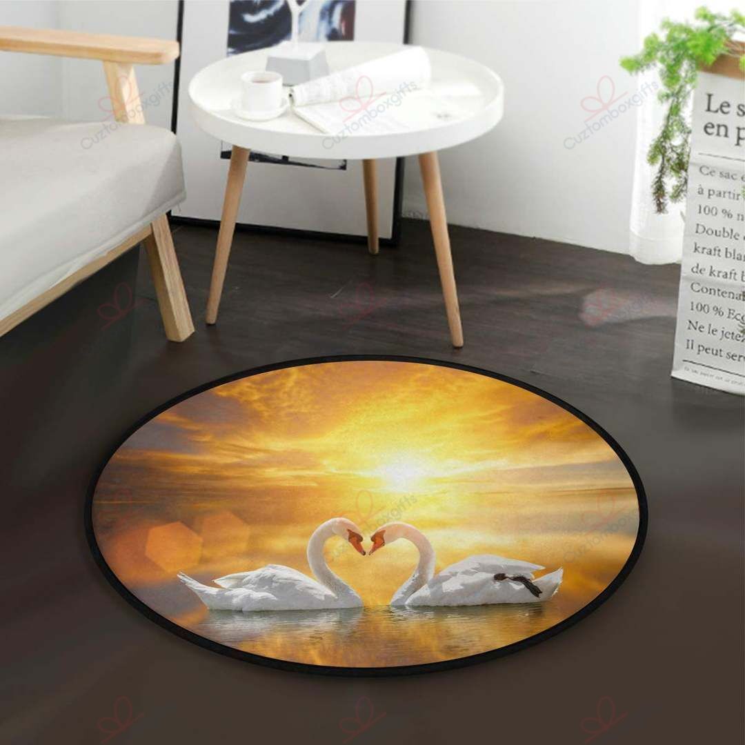 Swans And Sun Round Carpet Floor Rug Living Room Bedroom Decor Round Area Rug Carpet Swans And Sun Round Carpet Floor Rug Living Room Bedroom Decor Round Area Rug Carpet