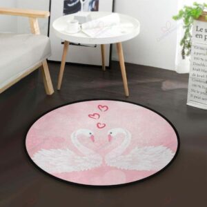 Swans Heart Round Carpet Floor Rug Living Room Bedroom Decor Round Area Rug Carpet