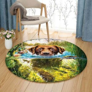 Swimming Dog Round Carpet Floor Rug Living Room Bedroom Decor Round Area Rug Carpet