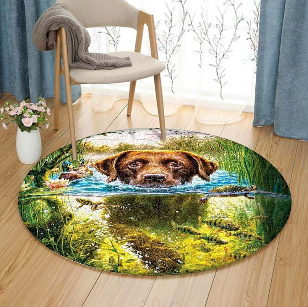 Swimming Dog Round Carpet Floor Rug Living Room Bedroom Decor Round Area Rug Carpet Swimming Dog Round Carpet Floor Rug Living Room Bedroom Decor Round Area Rug Carpet