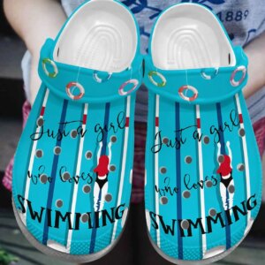 Swimming Personalized Clog Custom Crocs Comfortablefashion Style Comfortable For Women Men Kid Print 3D Just A Girl Who Loves Swimming
