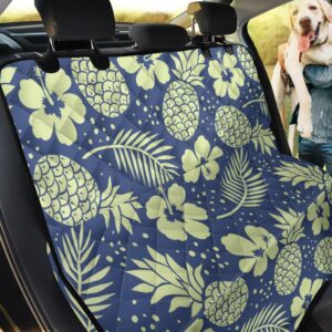 Tan Hibiscus Pineapple Dots On Blue Car Back Seat Cover Dog Car Seat Covers - 5f94031251d9