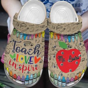 Teacher Personalized Crocs Clog Classic Clog Whitesole Teach Love Inspire Shoes