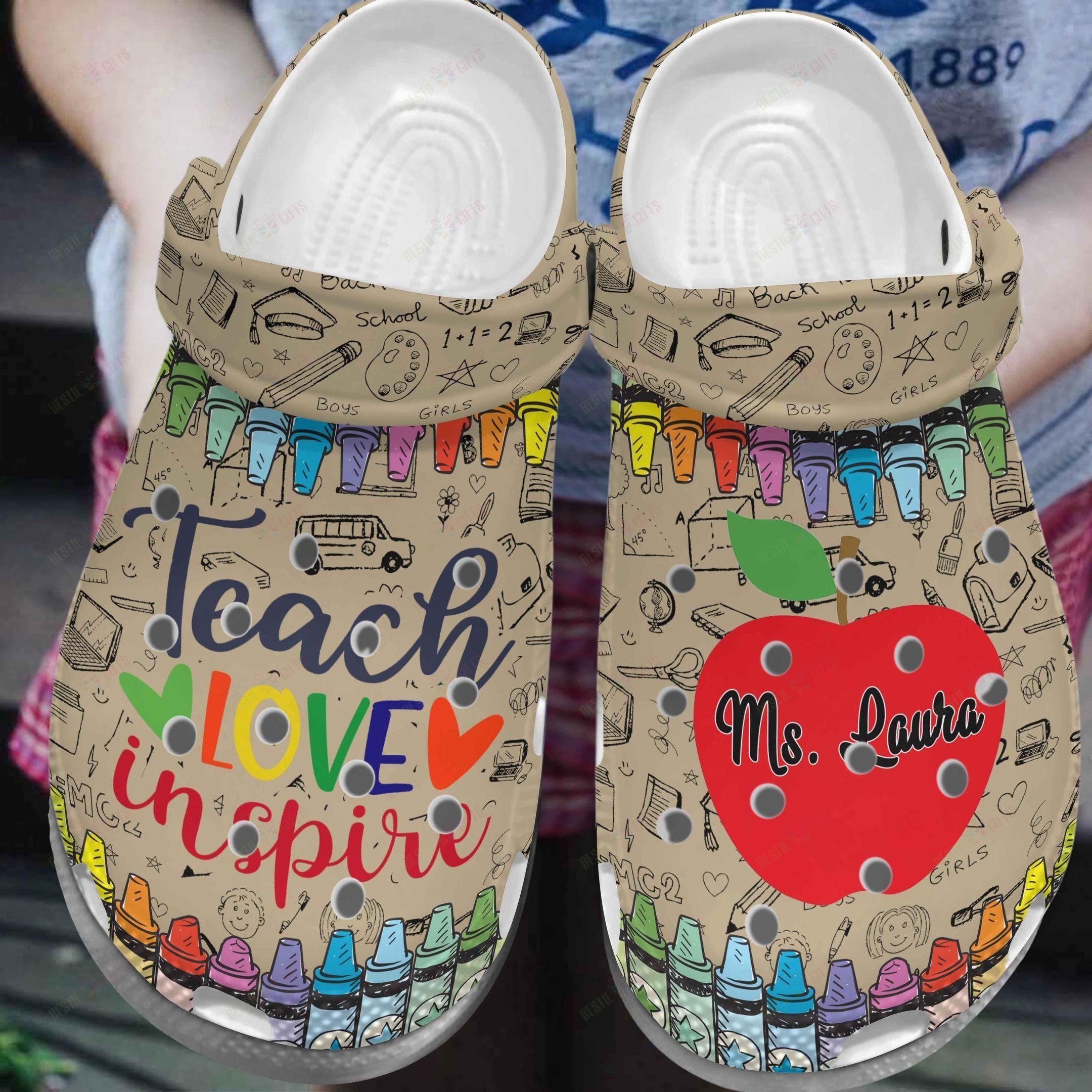 Teacher Personalized Crocs Clog Classic Clog Whitesole Teach Love Inspire Shoes Teacher Personalized Crocs Clog Classic Clog Whitesole Teach Love Inspire Shoes