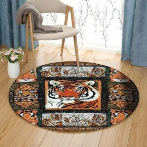 Tigers Round Carpet Floor Rug Living Room Bedroom Decor Round Area Rug Carpet