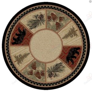 Timber Woods Bear Round Carpet Floor Rug Living Room Bedroom Decor Round Area Rug Carpet