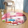 Town Christmas Round Carpet Floor Rug Living Room Bedroom Decor Round Area Rug Carpet