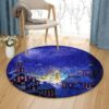 Town Christmas In Night Round Carpet Floor Rug Living Room Bedroom Decor Round Area Rug Carpet