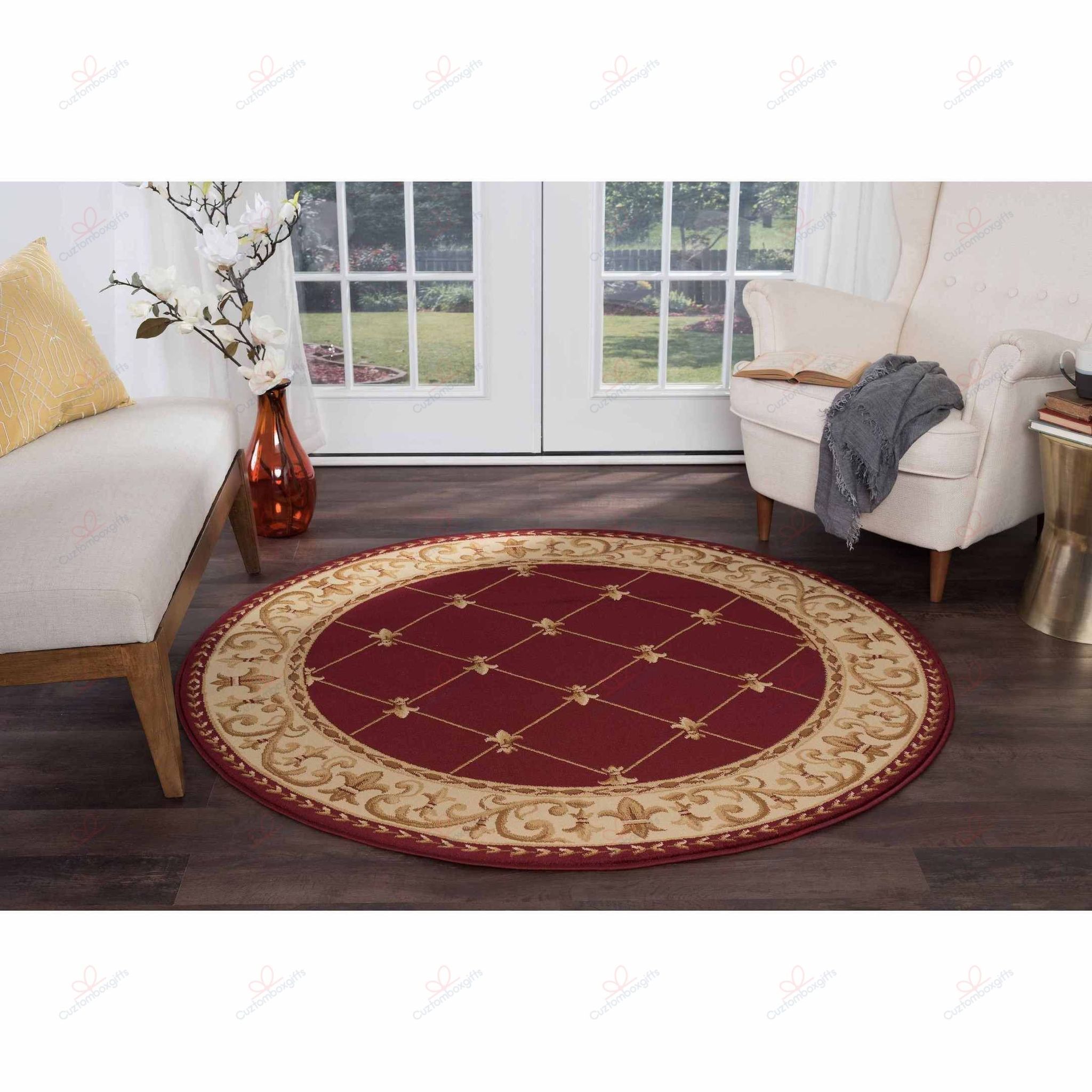 Traditional Border Round Carpet Floor Rug Living Room Bedroom Decor Round Area Rug Carpet Traditional Border Round Carpet Floor Rug Living Room Bedroom Decor Round Area Rug Carpet