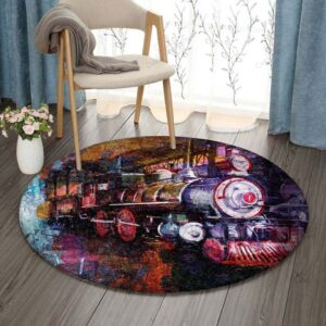 Train Art Round Carpet Floor Rug Living Room Bedroom Decor Round Area Rug Carpet
