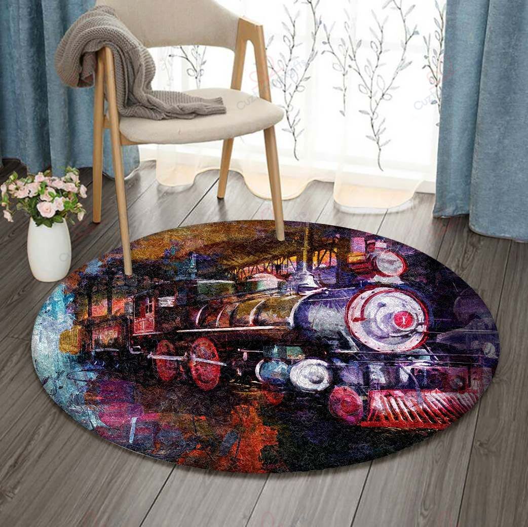 Train Art Round Carpet Floor Rug Living Room Bedroom Decor Round Area Rug Carpet Train Art Round Carpet Floor Rug Living Room Bedroom Decor Round Area Rug Carpet