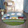Train Cartoon Round Carpet Floor Rug Living Room Bedroom Decor Round Area Rug Carpet