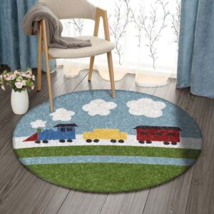 Train Cartoon Round Carpet Floor Rug Living Room Bedroom Decor Round Area Rug Carpet