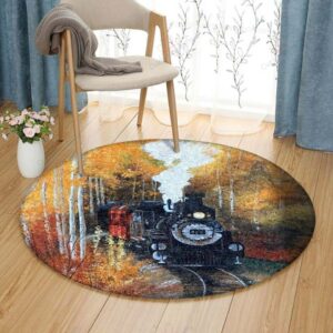 Train Forest Round Carpet Floor Rug Living Room Bedroom Decor Round Area Rug Carpet