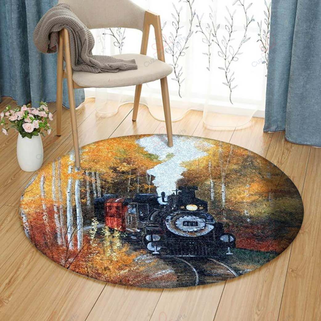 Train Forest Round Carpet Floor Rug Living Room Bedroom Decor Round Area Rug Carpet Train Forest Round Carpet Floor Rug Living Room Bedroom Decor Round Area Rug Carpet