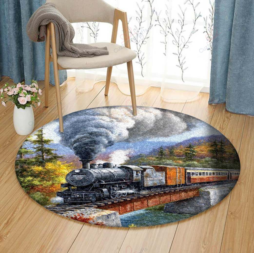 Train In The Autumn Round Carpet Floor Rug Living Room Bedroom Decor Round Area Rug Carpet Train In The Autumn Round Carpet Floor Rug Living Room Bedroom Decor Round Area Rug Carpet