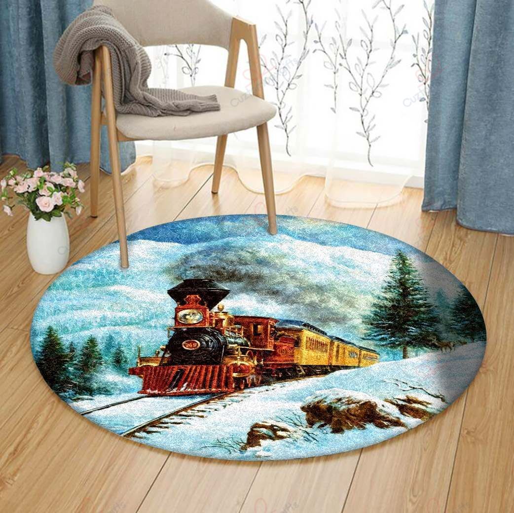 Train In The Winter Round Carpet Floor Rug Living Room Bedroom Decor Round Area Rug Carpet Train In The Winter Round Carpet Floor Rug Living Room Bedroom Decor Round Area Rug Carpet