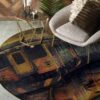 Train Painting Round Carpet Floor Rug Living Room Bedroom Decor Round Area Rug Carpet